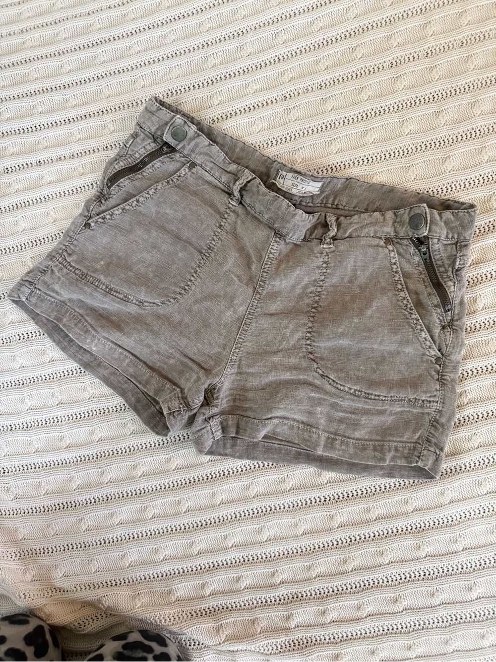 Free People Faded Gray Drawstring Jean Shorts